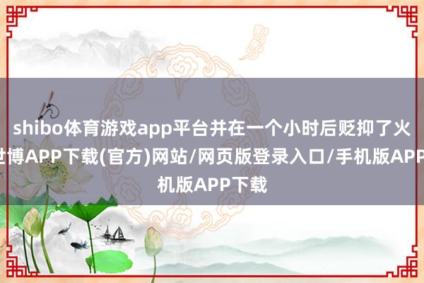 shibo体育游戏app平台并在一个小时后贬抑了火势-世博APP下载(官方)网站/网页版登录入口/手机版APP下载